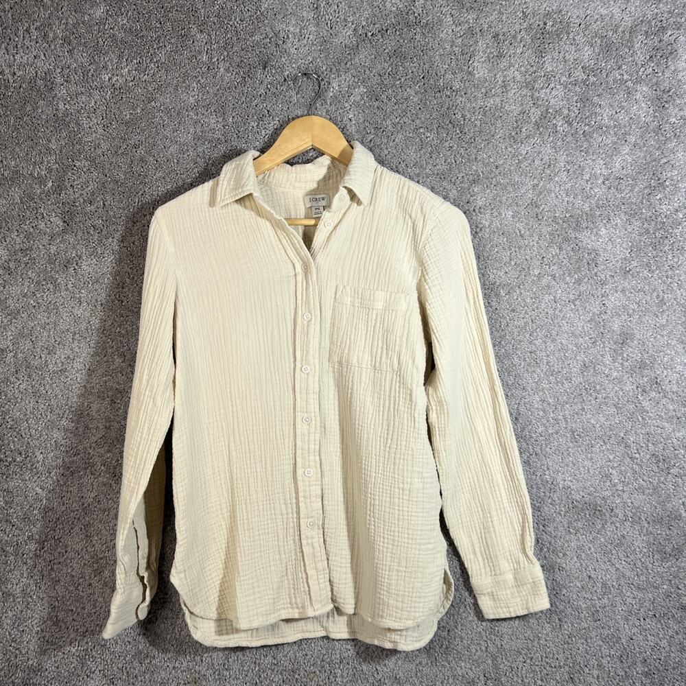 J. Crew Shirt Womens PS Petite Small Beige Long Sleeve Collar Button Up Cotton